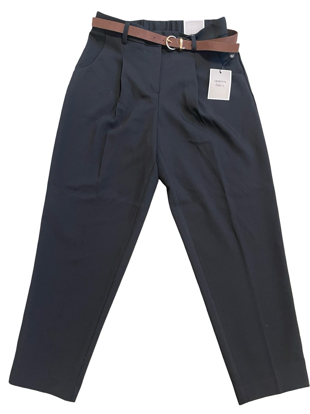 Autres Filles Black Pleated Front Tapered Dress Pants with Belt size S/P